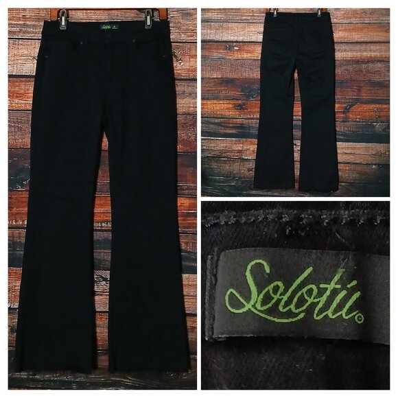 Solo Tu Jeans Size 11 30 High Rise Flare Leg Black Denim Stretch Repreve Raw Hem - Picture 1 of 8